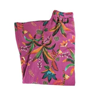 Rachel Roy Linen Blend Small Floral Wide Leg Pants Pink Orange Resort Boho NWOT